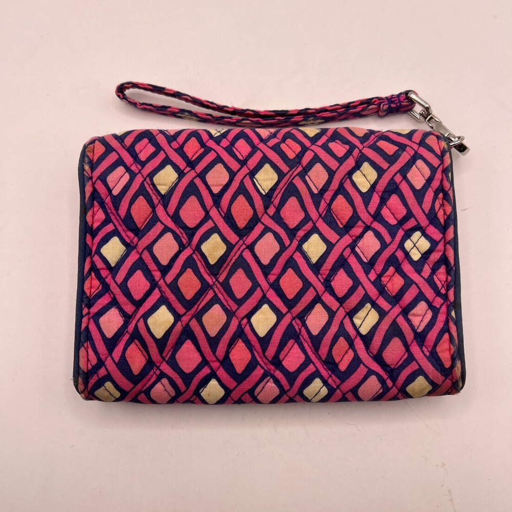 Vera Bradley Ribbons Turnlock Wallet Pink Blue Quilted Cotton Wristlet - Picture 3 of 11